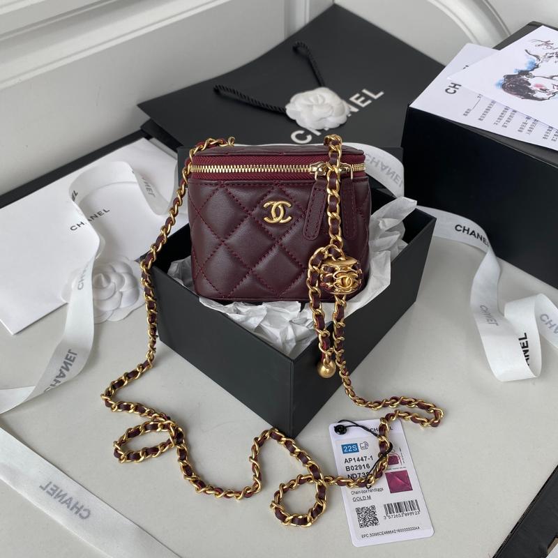 Chanel Chain Package AP1447 Sheepskin Hollow Gold Ball Wine Red